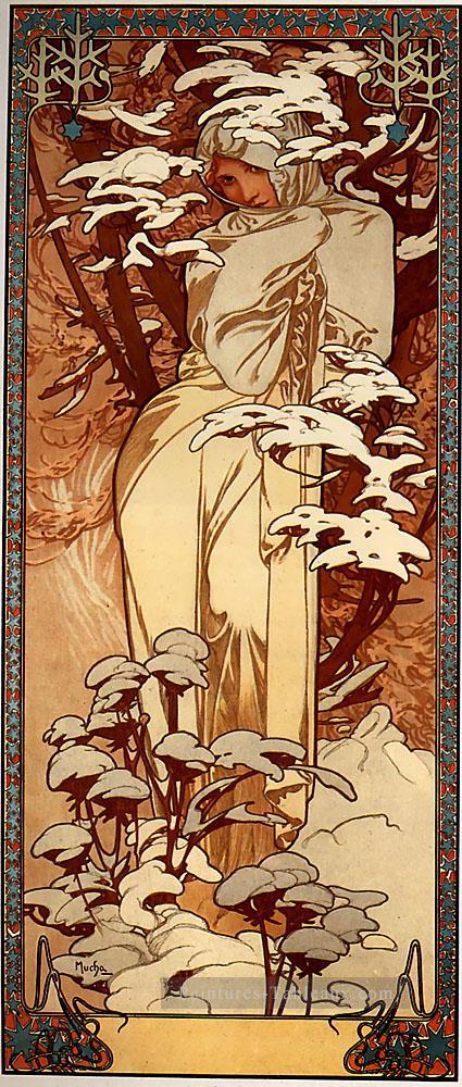 Panneau d’hiver 1897 Art Nouveau tchèque Alphonse Mucha Peintures à l'huile